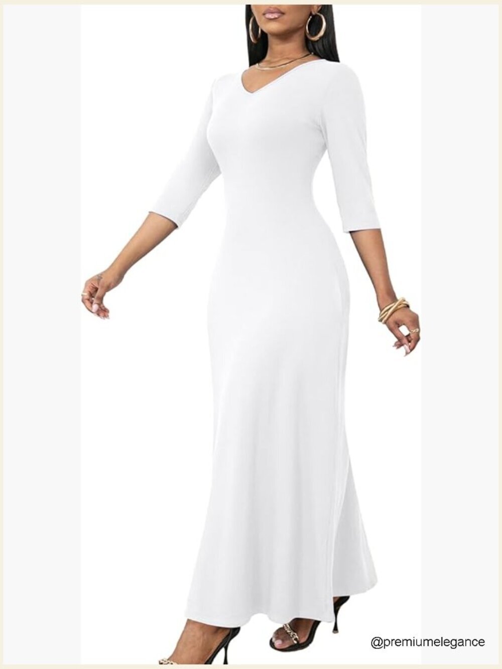 3/4 Sleeve V Neck Maxi Dress with Pockets, Loose Fit, M-3XL